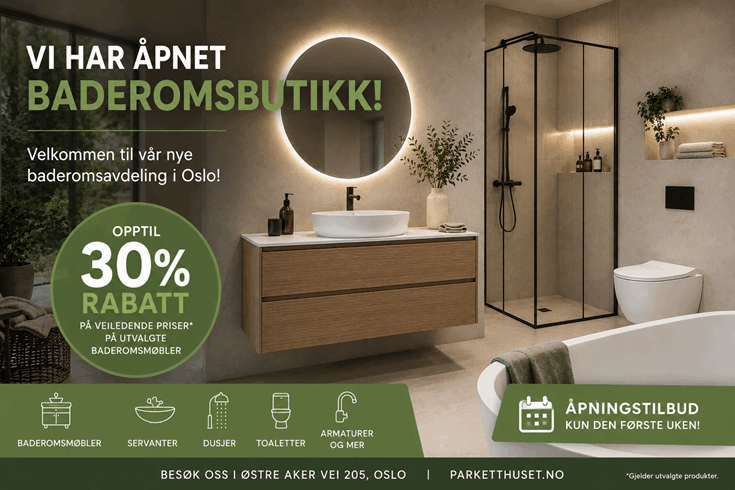 Vi har åpnet baderomsbutikk – opptil 30% rabatt på baderomsmøbler
